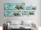 Blooming Cactus, agave painting, botanical prints, desert landscape art, teal wall art, wabi sabi art, rustic decor, Framed Canvas Print