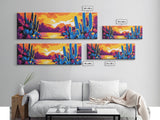 Sunset Desert Cacti, Joshua tree art, southwest wall art, extra wide art, pink orange wall art, minimalist art, Canvas Print