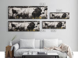 Black and White Cow, farmhouse art, rustic wall art, extra wide art, wabi sabi art, vintage horse art, Canvas Print