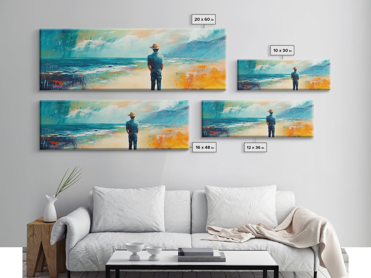 Coastal Wanderer, ocean painting, seascape painting, beach decor, nautical wall art, panoramic art, coastal landscape art, framed canvas print