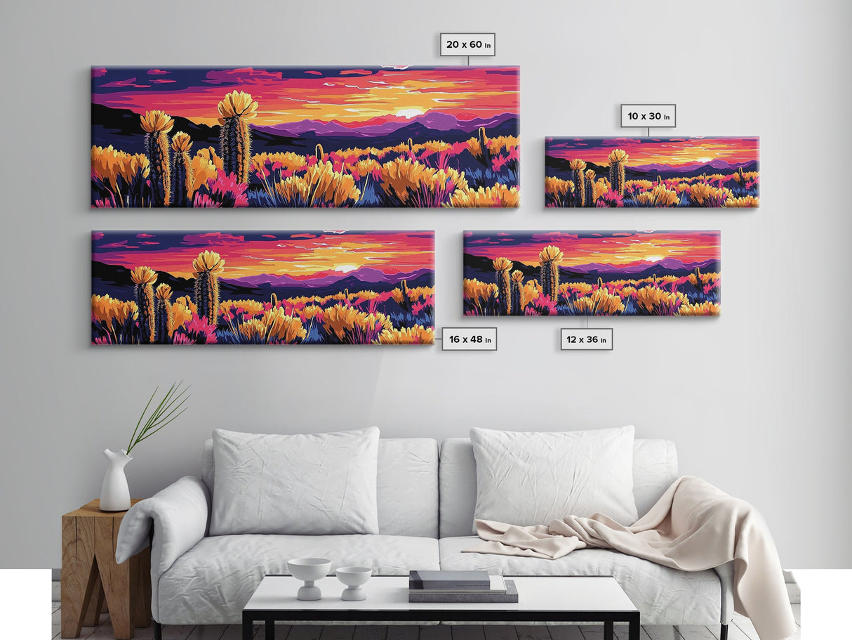 Desert Bloom, Joshua tree art, southwest wall art, mountain painting, nature painting, boho art, pink orange wall art, canvas print