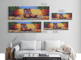 Floral Cowboy Boots, boho art, chicano art, whimsical art, southwest wall art, western decor, pink orange wall art, Framed Canvas Print