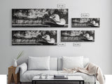 Black and White Art, cowboy hat painting, rustic decor, farmhouse art, extra wide art, panoramic art, framed canvas print, landscape painting