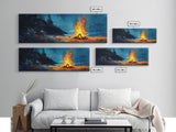 Coastal Cowgirl Wall Art, Framed Canvas Print, Campfire Painting, Rustic Decor, Moody Art, Extra Wide Art, Living Room Art, Above Couch Art