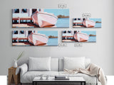 Nautical Wall Art, Framed Canvas Print, Coastal Decor, Boat Painting, Seascape Art, Extra Wide Art, Rustic Wall Art, Living Room Art, Gift Idea