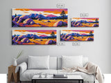 Southwest landscape, sunset painting, Joshua tree art, pink orange wall art, extra wide art, rustic decor, framed canvas print