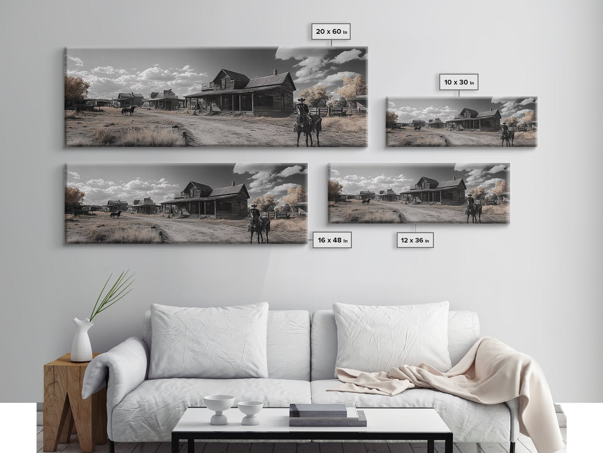 Western Town, Cowboy Art, Old West Wall Art, Rustic Wall Art, Farmhouse Decor, Historical Landscape Art, Panoramic Art, Canvas Print