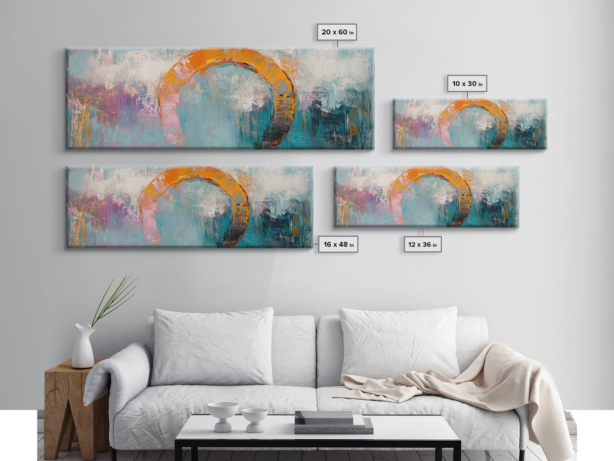 Horseshoe, rustic decor, teal wall art, wabi sabi art, farmhouse art, framed canvas print, abstract art, extra wide art, lucky charm