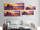 Seaside Wagon, nautical painting, coastal wall art, rustic beach decor, farmhouse art, extra wide panoramic art, framed canvas print