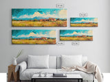 Desert Homestead, western wall art, rustic art, farmhouse painting, southwest landscape painting, extra wide art, framed canvas print