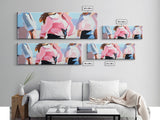 Cowgirl Trio, western art, black cowgirl painting, pink abstract art, extra wide art, light pink wall art, framed canvas print