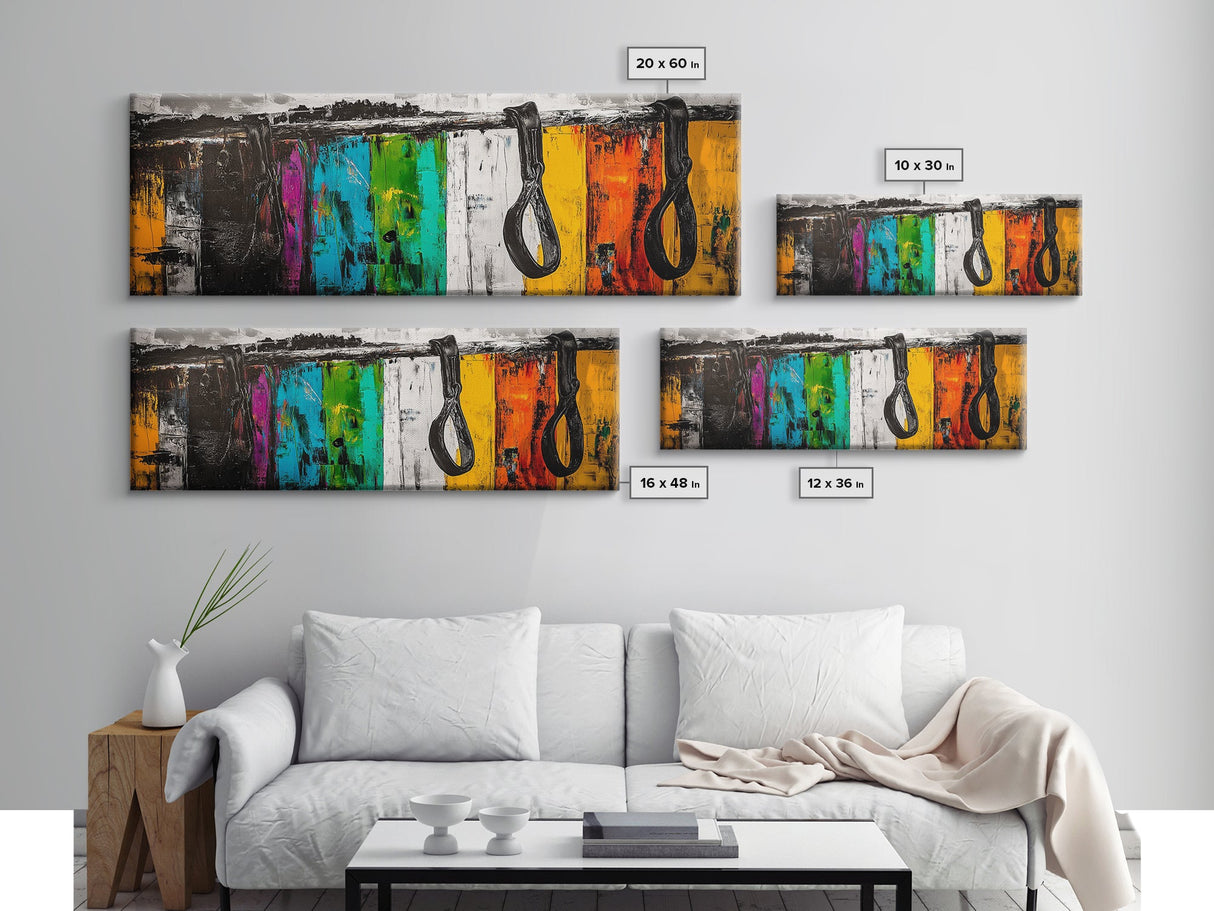 Western Leather, geometric wall art, blotter art, extra wide art, rustic wall art, panoramic painting, Framed Canvas Print, wabi sabi art