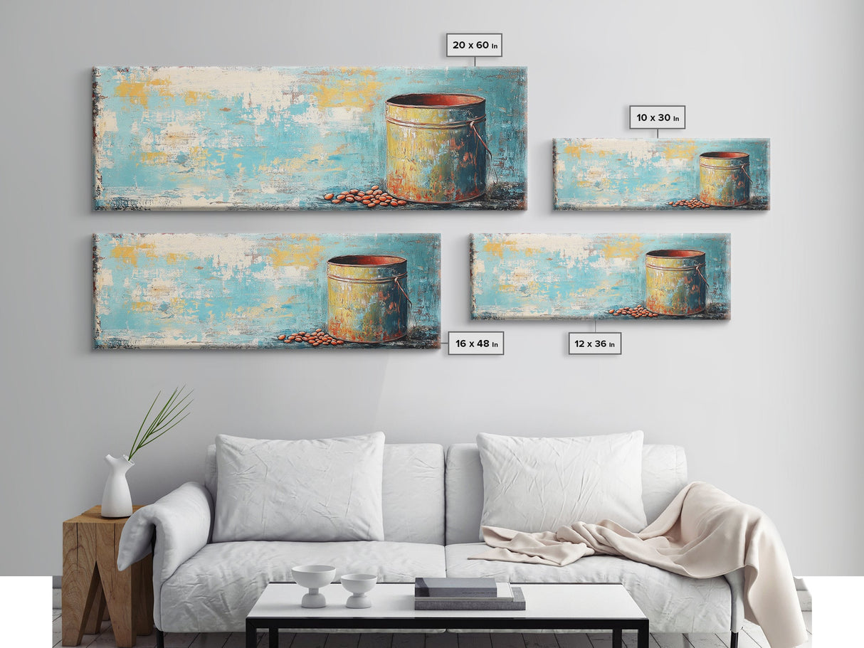 Rustic Tin, wabi sabi art, rustic wall art, teal wall art, farmhouse art, kitchen decor, Framed Canvas Print, above sofa art