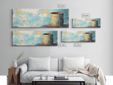 Rustic Tin, wabi sabi art, rustic wall art, teal wall art, farmhouse art, kitchen decor, Framed Canvas Print, above sofa art