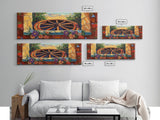 Rustic Wagon Wheel, farmhouse art, southwest wall art, wildflower painting, boho art, extra wide art, framed canvas print, landscape painting