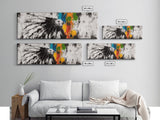 Native American Horse, rustic art, horse wall art, chicano art, graffiti wall art, southwest wall art, framed canvas print, panoramic painting