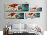 Native American Headdress, modern portrait, southwest wall art, moody art, framed canvas print, gift idea for her