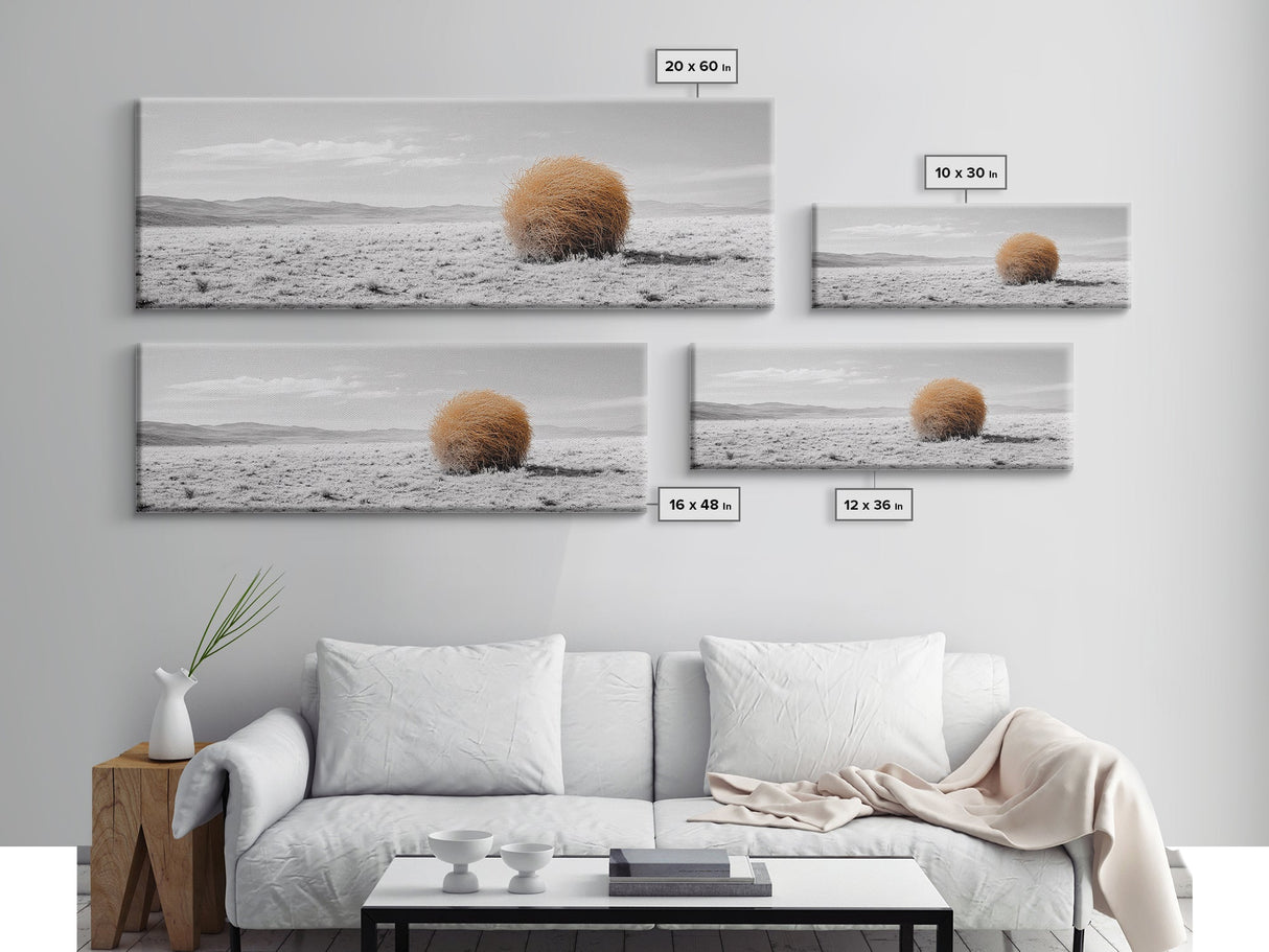 Tumbleweed, Desert Landscape, Southwest Wall Art, Minimalist Art, Extra Wide Art, Panoramic Art, Framed Canvas Print, Wabi Sabi Art