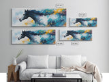Horse Wall Art, Framed Canvas Print, Extra Wide Art, Blue and Green Wall Art, Moody Art, Rustic Decor, Panoramic Art, Farmhouse Art, Gift Idea for Him
