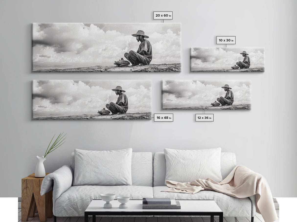 Man On Beach, Wabi Sabi Art, Framed Canvas Print, Coastal Landscape Art, Moody Art, Rustic Decor, Above Sofa Art, Minimalist Wall Art