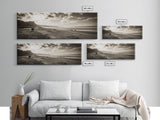 Cattle On Beach, Wabi Sabi Art, Framed Canvas Print, Coastal Landscape Art, Rustic Decor, Extra Wide Art, Moody Art, Minimalist Art