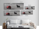 Black Cow, Farmhouse Art, Rustic Decor, Western Wall Art, Long Narrow Wall Art, Moody Art, Extra Wide Art, Framed Canvas Print