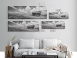 Rustic Wagon, coastal landscape art, extra wide art, panoramic painting, farmhouse art, framed canvas print, nautical wall art
