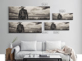 Cowboy Portrait, rustic wall art, moody art, black cowgirl painting, wabi sabi art, western decor, framed canvas print, extra wide art