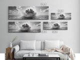 Explosion, dramatic seascape, moody art, panoramic art, extra wide art, coastal wall art, framed canvas print, ocean painting, nautical decor