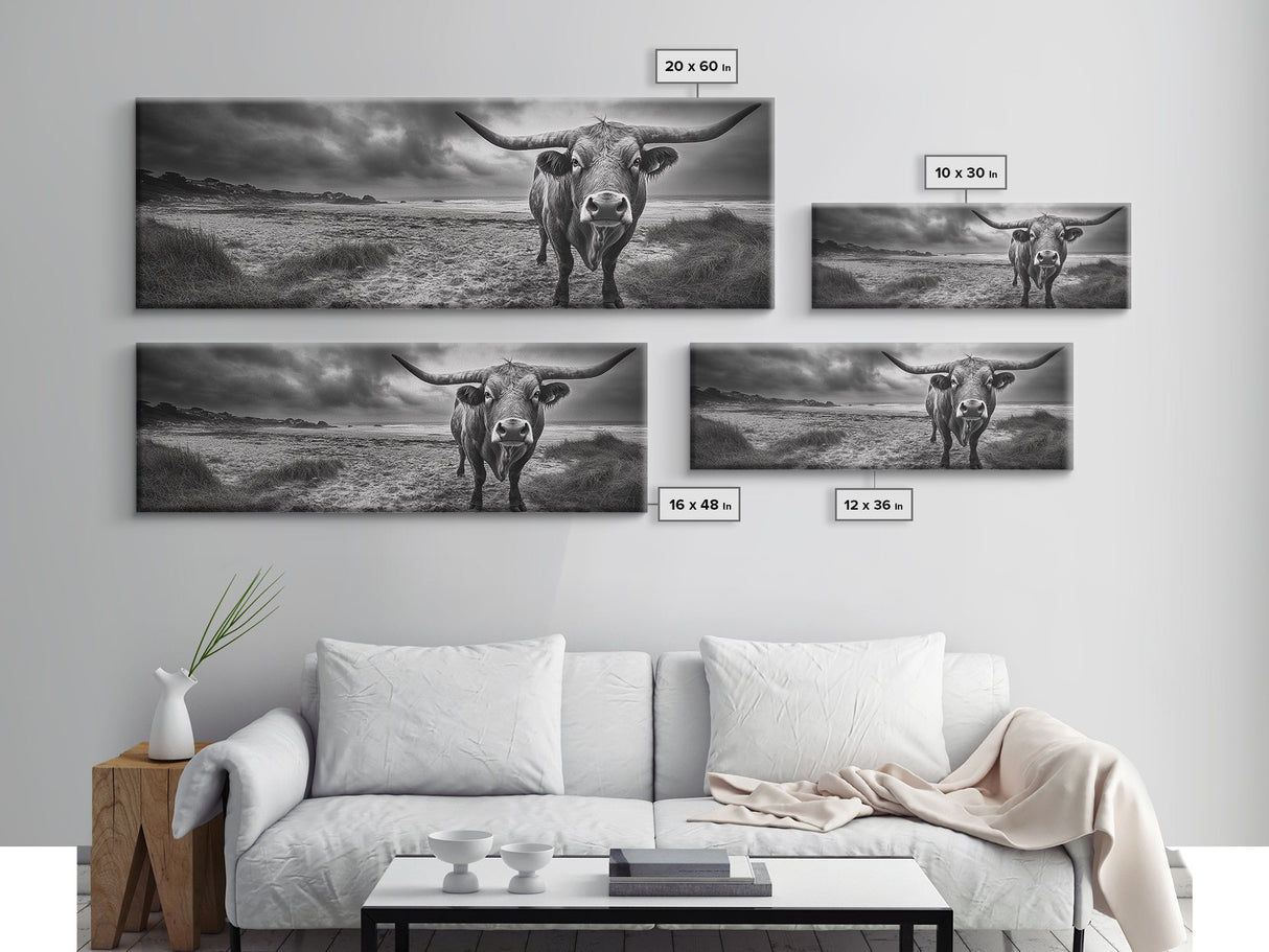 Bull on Beach, bull and bear art, moody art, coastal cowgirl wall art, dark romance painting, farmhouse art, framed canvas print