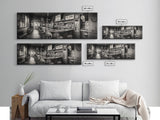 Western Saloon, rustic wall art, extra wide art, panoramic art, farmhouse art, bar decor, moody art, framed canvas print, above sofa art