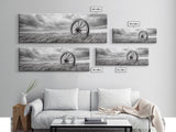 Wagon Wheel, rustic decor, farmhouse art, extra wide art, panoramic painting, country decor, cowboy art, framed canvas print, moody art