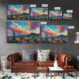 Saguaro Cactus Pop Art Oil Painting Canvas Print, Sedona Arizona, Grand Canyon Painting, Desert Landscape, Southwestern Decor, Kitsch Art