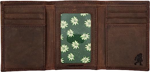 Leather Trifold Wallet with Embossed Sasquatch