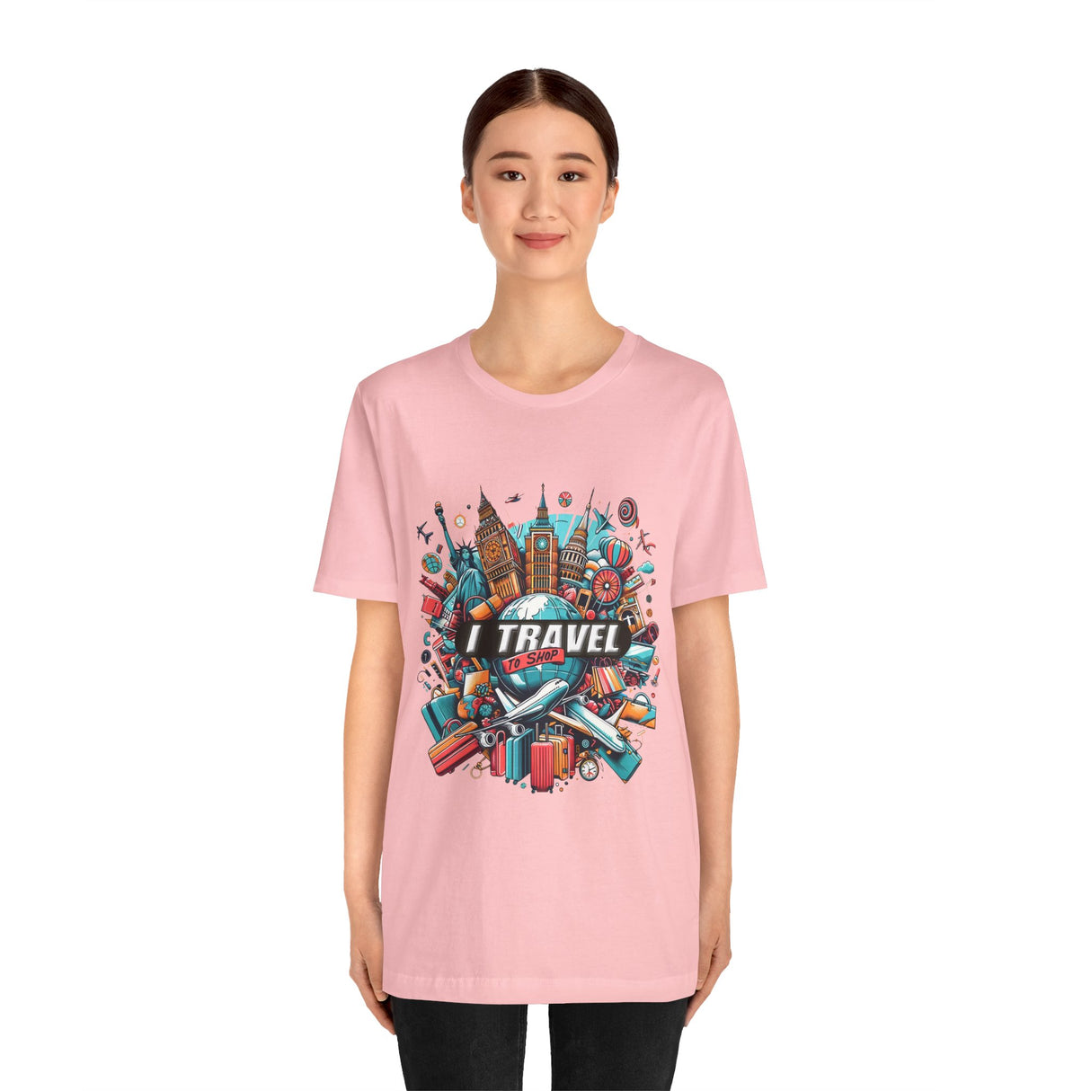Camiseta a todo color "Viajo Para Comprar" 