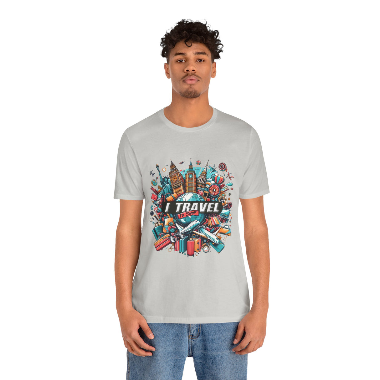 Camiseta a todo color "Viajo Para Comprar" 