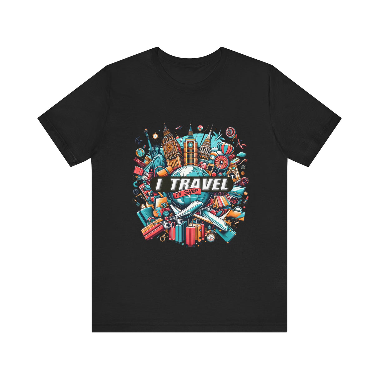 Camiseta a todo color "Viajo Para Comprar" 