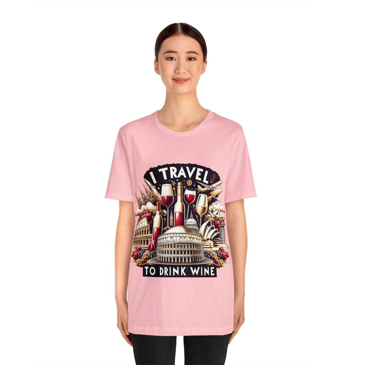 "I Travel to Drink Wine" full color T-shirt