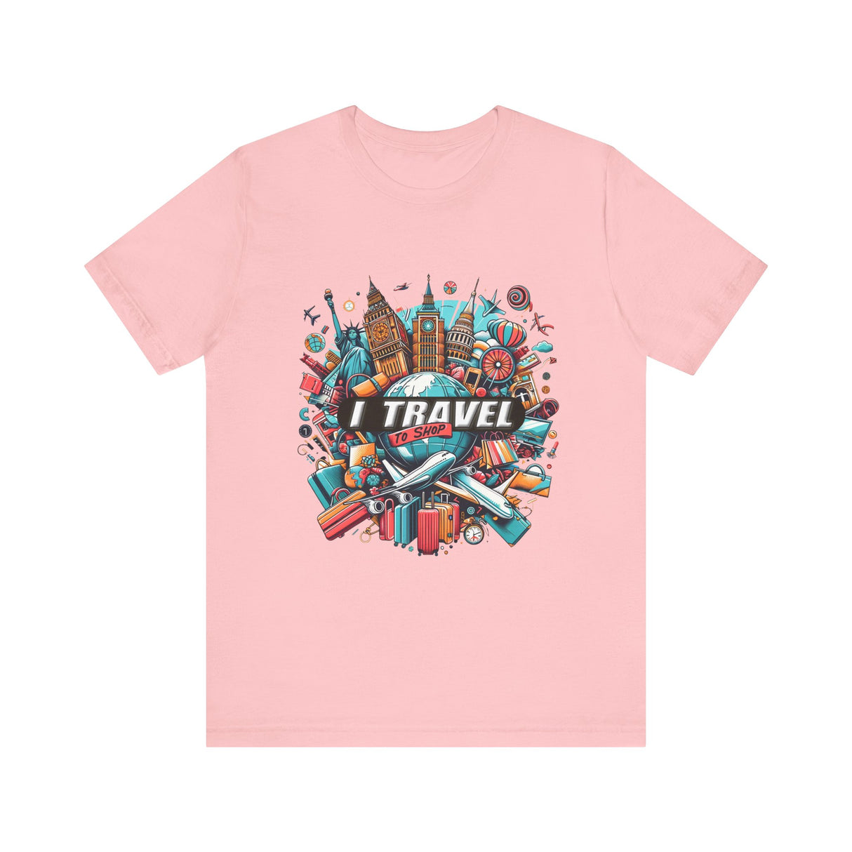 Camiseta a todo color "Viajo Para Comprar" 