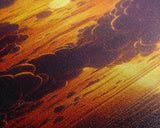 Orange Sunset, Psychedelic Sepia Sunset Art, Framed Canvas Print, Ready To Hang Framed Wall Art
