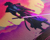 Synthwave Samurai, Cyberpunk Samurai Art, Framed Canvas Print, Ready To Hang Framed Wall Art