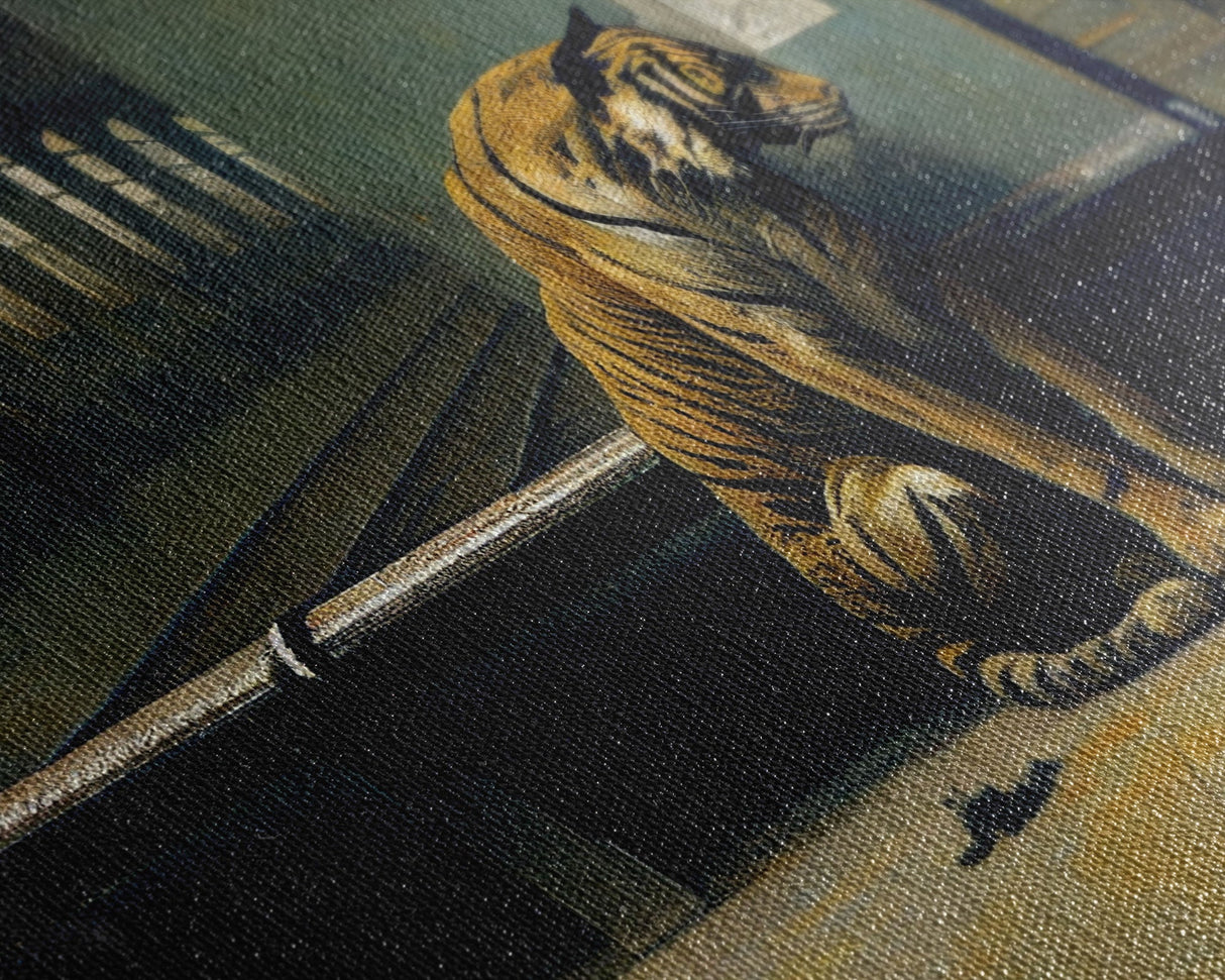 Tiger in a Subway train station, Post-apocalyptic urban decay art, framed canvas print