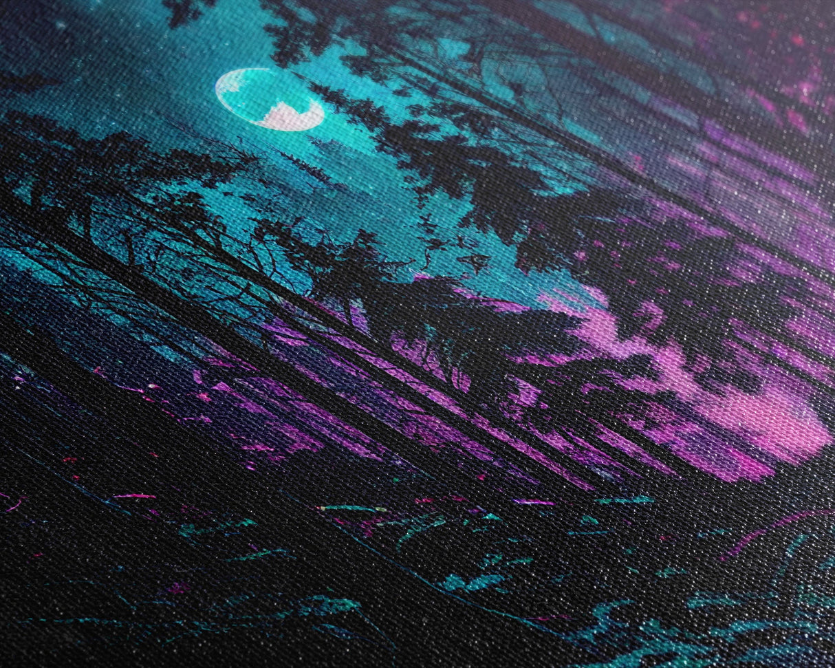 Turquoise and violet fantasy forest, aesthetic, framed canvas print
