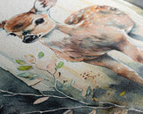Watercolor portrait of a deer fawn, framed canvas print