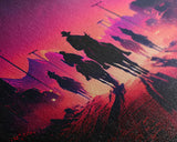 Retro Synthwave Style Post-Apocalyptic Cowboys, framed canvas print, retro outrun style wild west art