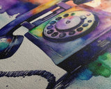Retro Rotary Phone Art, Watercolor, Framed Canvas Print, Large Wall Art, Retro Style Decor