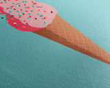 Pop Art Ice Cream Cone With Sprinkles, Retro Style Framed Canvas Print Art, Turquoise Art, Vintage Inspired Ice Cream Shop Wall Art