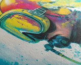 Graffiti Pop Art Scuba Diver, Framed Canvas Print, Scuba Painting, Retro Under Water Punk Art