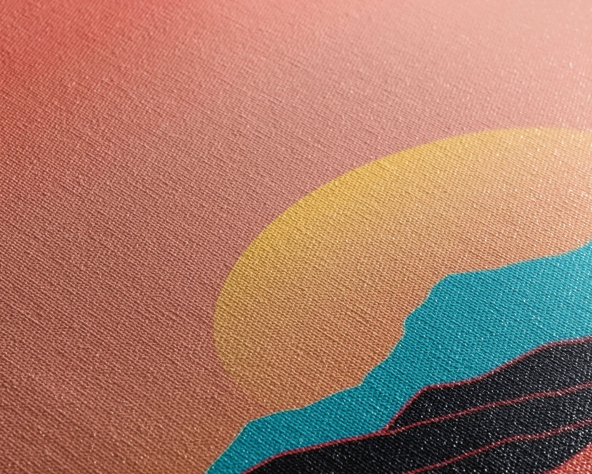 Peach Sunset, Framed Canvas Print, Minimalist Art Deco Inspired Wall Art