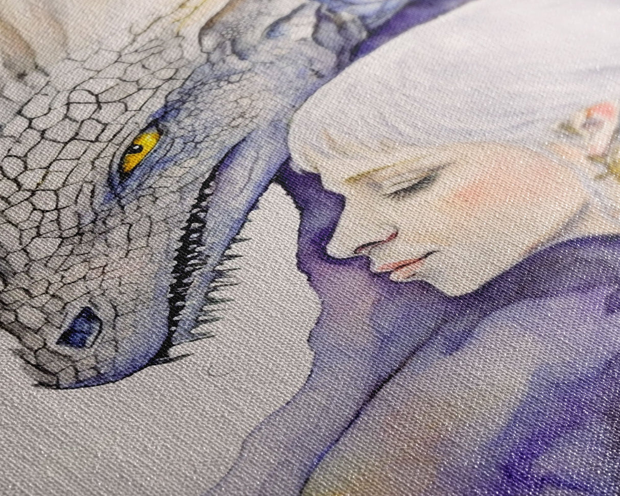 Dragon Painting Canvas Print, Dragon Art, Fantasy Art, Fantasy Painting Wall Art, Girl and Her Dragon, Dragon Girl